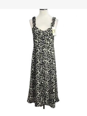Zara Black & White Leopard-Print Button Midi Dress Size S